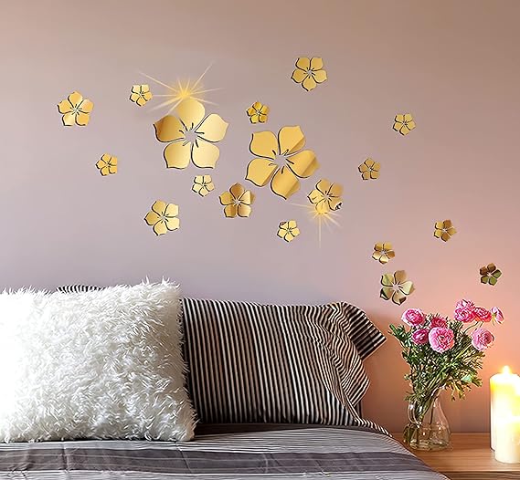 DIY Beautiful Acrylic Flowers, 18 pcs, Wall decor and Art design, Self adhesive, Reflective flowers - My Store