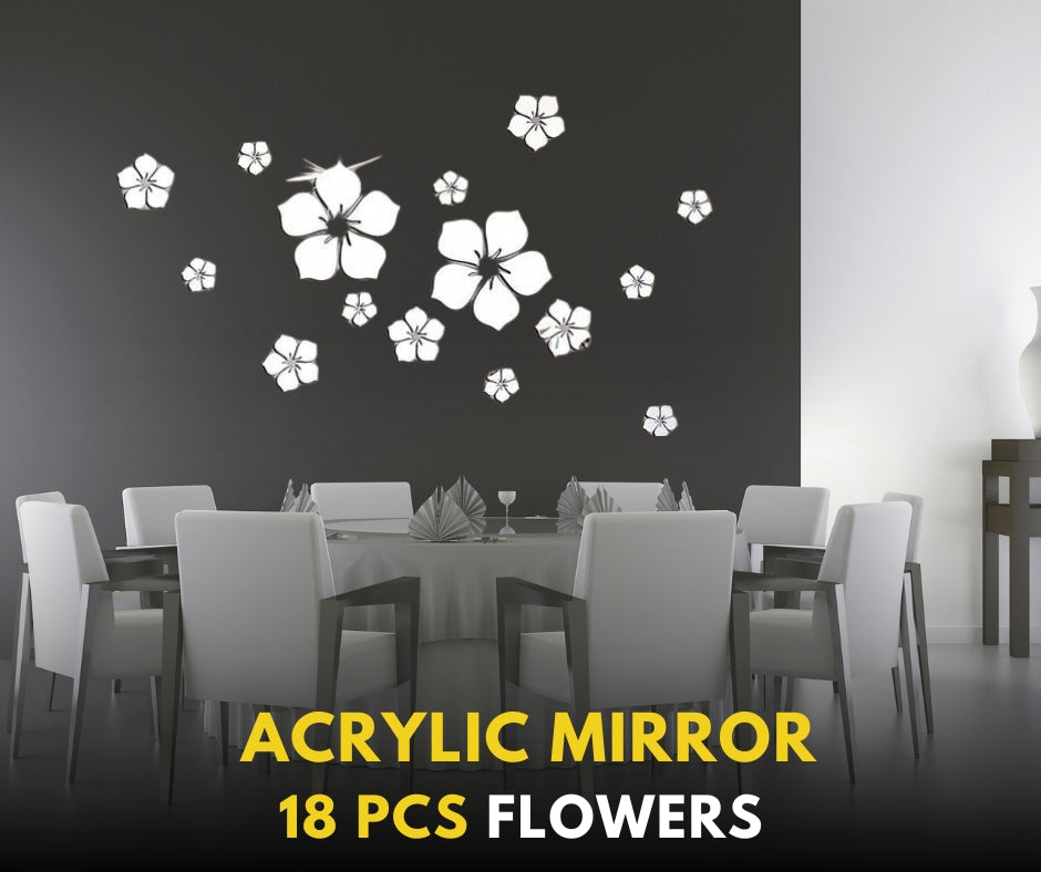 DIY Beautiful Acrylic Flowers, 18 pcs, Wall decor and Art design, Self adhesive, Reflective flowers - My Store