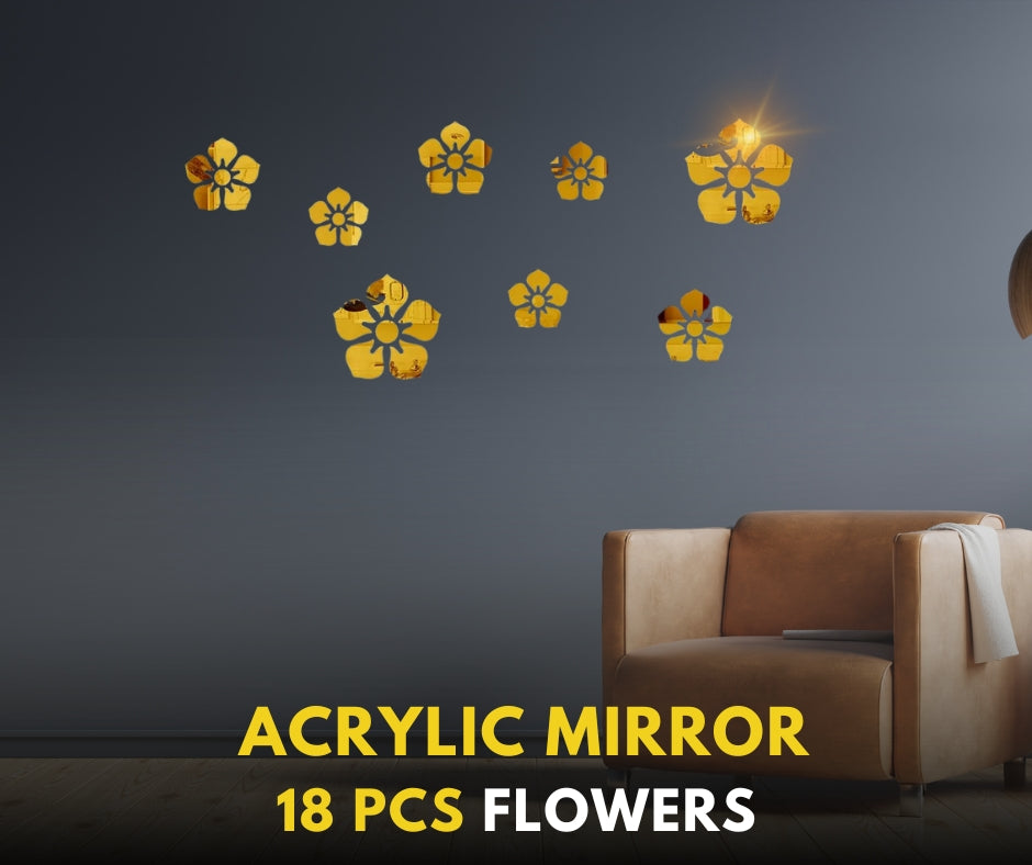 DIY Beautiful Acrylic Flowers, 18 pcs, Wall decor and Art design, Self adhesive, Reflective flowers - My Store