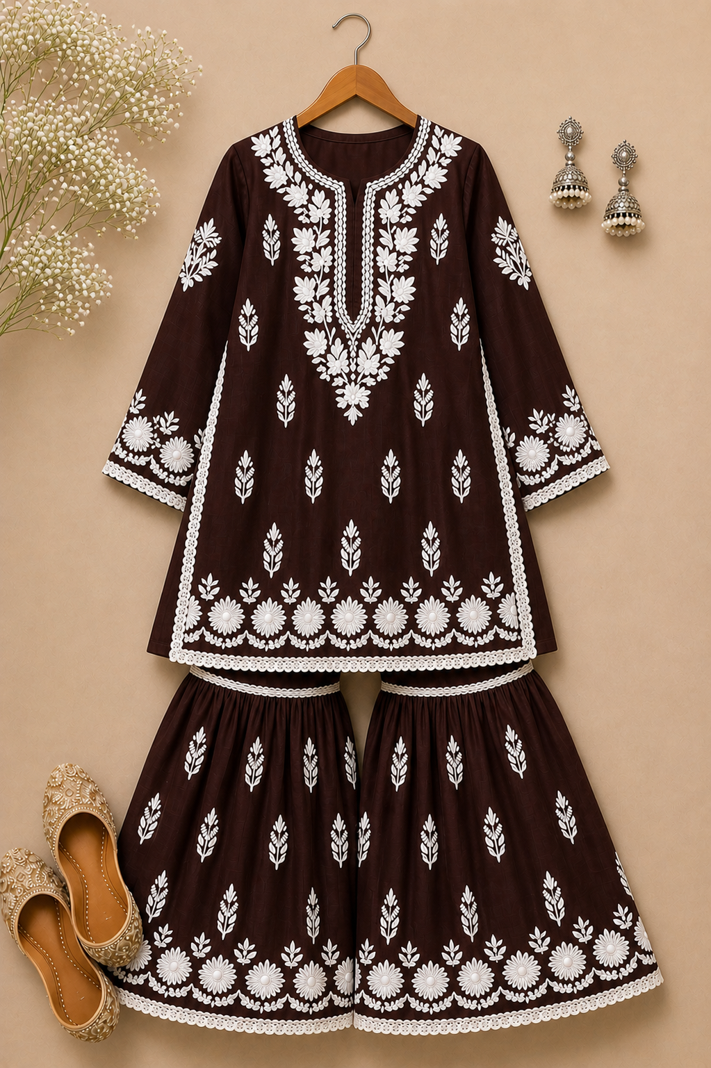 Hot Selling Deep Cocoa Brown Garara Set