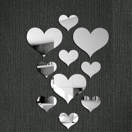 Pack of 10 Hearts, Acrylic mirror, self adhesive mirrors, Trending wall art, Decoration items for Home, Wall decor - My Store