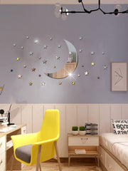 Beautiful Acrylic Mirror Moon with 20 stars, Self adhesive, Trending wall decor, Decoration items for bedroom, Dinning room, Kids room, Wall decor items - My Store