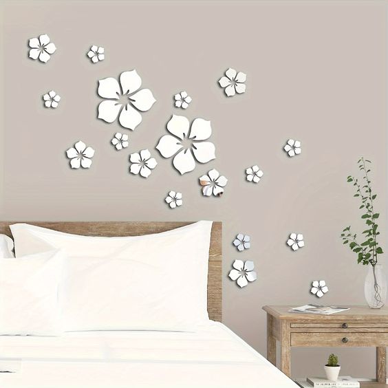 DIY Beautiful Acrylic Flowers, 18 pcs, Wall decor and Art design, Self adhesive, Reflective flowers - My Store