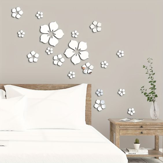 DIY Beautiful Acrylic Flowers, 18 pcs, Wall decor and Art design, Self adhesive, Reflective flowers - My Store